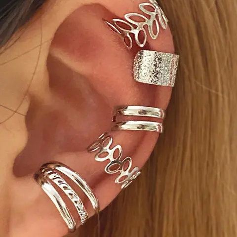 Leaf & Texture Metal Design Cuff Earrings Set, Ear Cuffs Non Piercing, Fashionable Fake Earrings for Women & Girls, Trendy All-match & Exquisite Jewelry for Birthday Gift, Earrings for Women, Fashionable Jewelry Accessories