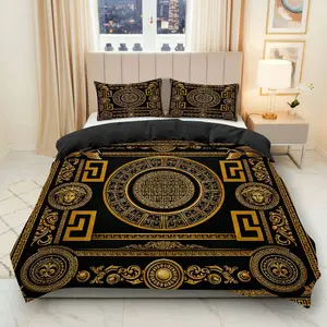 3PCS Duvet Cover Set, 1 Duvet+2 Pillowcases(Without filler), Geometric Vintage Luxurious Ornate Classic theme, NoFestival bedding set, Elegant Stylish Bedroom Decor Suitable for decoration bedroom, hotel, guest room, master suite.