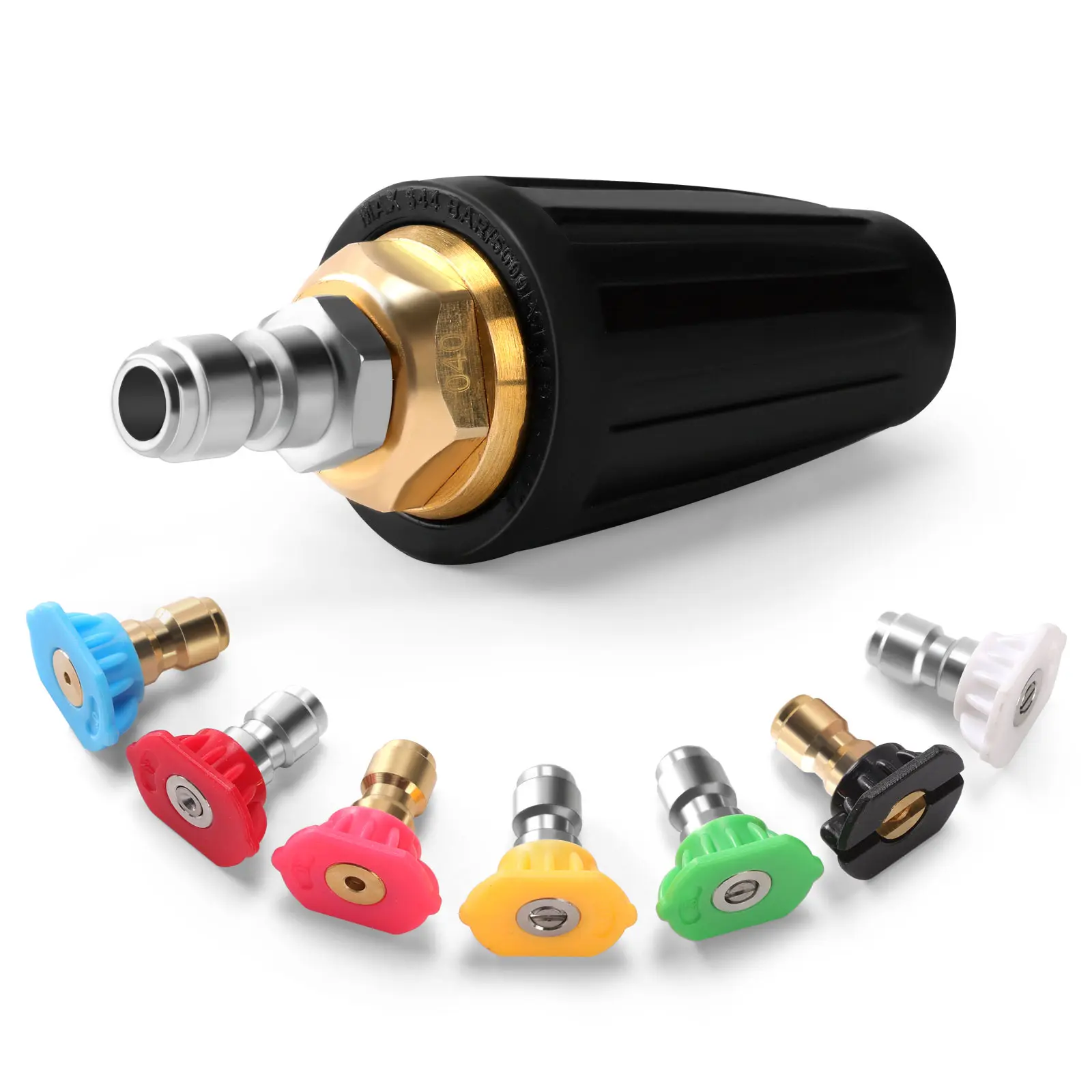 Pressure Washer Turbo Nozzle Tips, Max 4000 PSI 360° Rotating Spray Turbo Nozzle Pressure Washer Attachments with 7 Power Washer Tips for Garden Roads, Terraces, Car Washing, Drainage Ditches 4.0 GPM