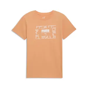 PUMA Womens Cheetah Box Crew Neck Short Sleeve Casual Tops Casual - Orange