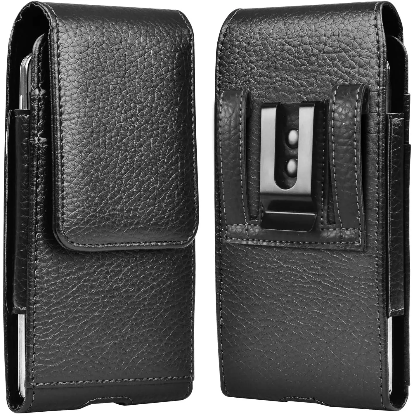 Leather Smartphone Holster with Clip & Card Slot - RFID Blocker, Protective Synthetic Material Universal Fit Pouch Accessory for Samsung Galaxy S25 Ultra-S20, S10, A03s, A10e, A13-A16, A35-A36, A51, A71 5G, Note 20, J3-J7 (Black Belt Carry Case)