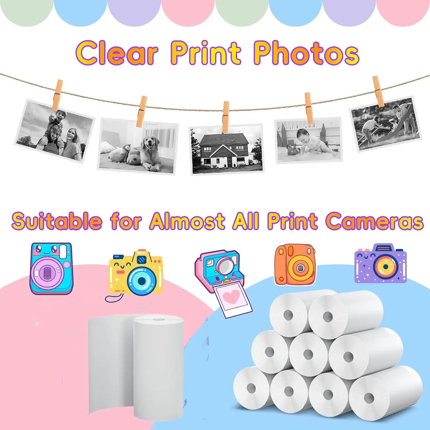 [SummerFinds]Kids Instant Camera Refill Print Paper-10 Rolls for Kids Instant Print Camera,HD Printing Thermal Print Paper Set Portable Refill Print Paper（No Camera）