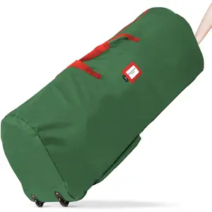 Christmas Tree Storage Bag with Wheels - Fits 7.5 ft Artificial Tree, Heavy Duty, Large Zippered Holiday Storage Container for Ornaments & Decorations, Durable Handles, Green
