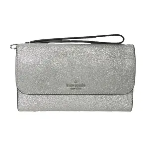 Kate Spade Shimmy Glitter Medium Phone Flap Wristlet (Silver)