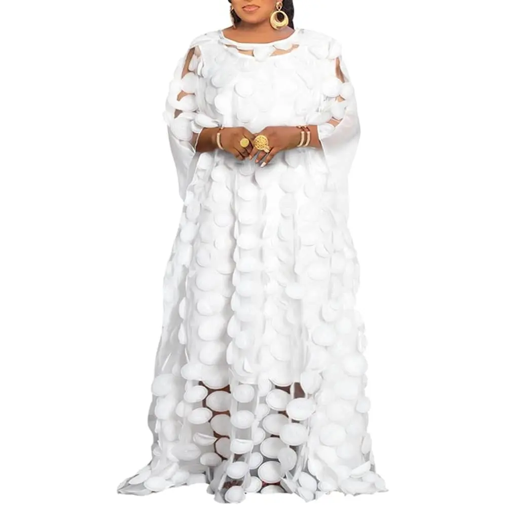 Afircan women Applique Flower Dress boat neck chiffon gown one size Wedding Elegant summervibes maxi dress