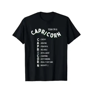 Men'S Capricorn Zodiac T-Shirt - Funny Astrology Graphic Tee with "Yeah I'm a Capricorn" Saying & Traits - Soft Breathable Relaxed Fit Crew Neck Shirt - Black with Green Text - Sizes S-XXXL - Birthday Gift for Capricorn Men - All-Season Casual Wear Tshirt