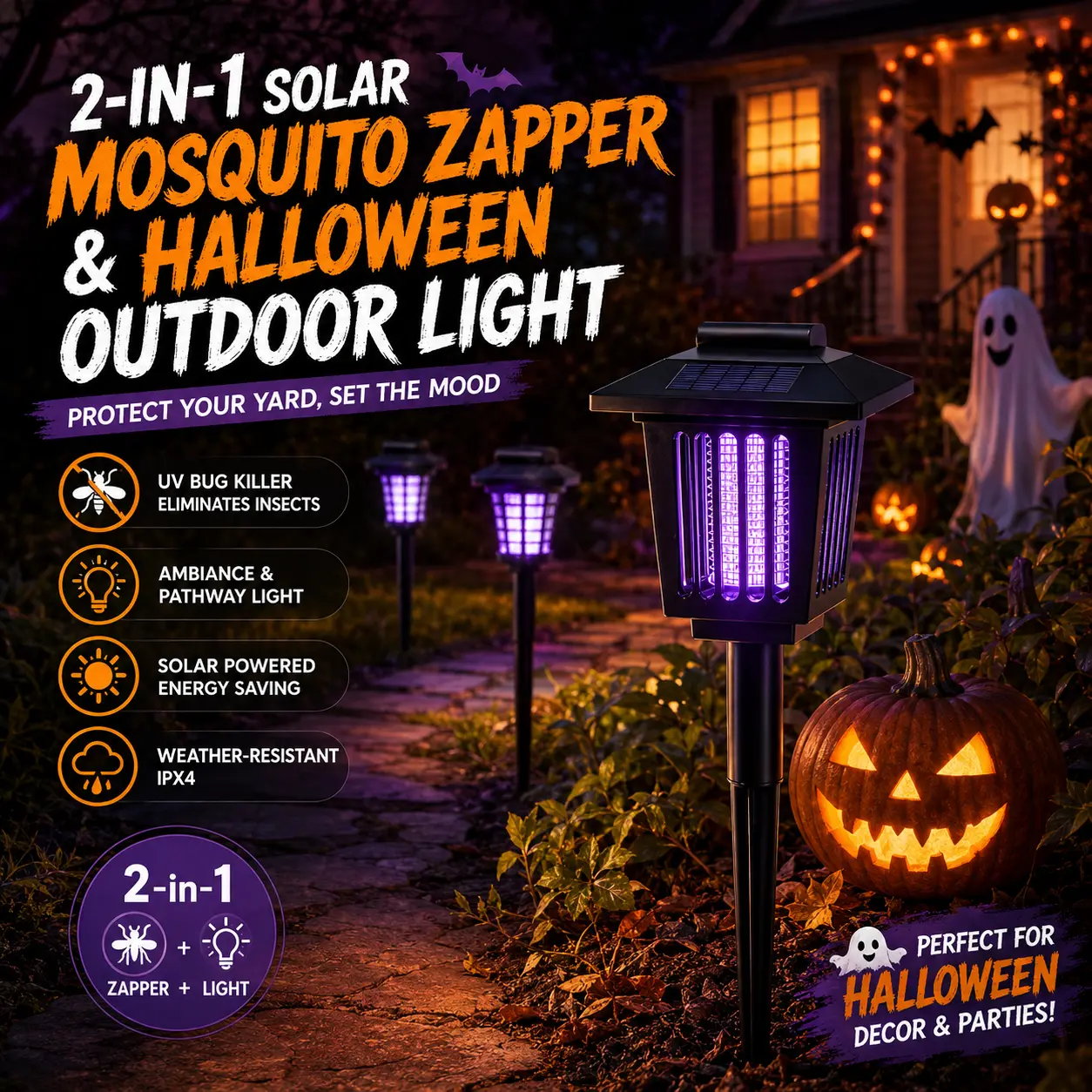 Halloween Solar Outdoor Light, 2-in-1 Garden Decor & Pathway Light, Weather-Resistant Stake Light for Patio, Yard, Garden & Halloween Parties