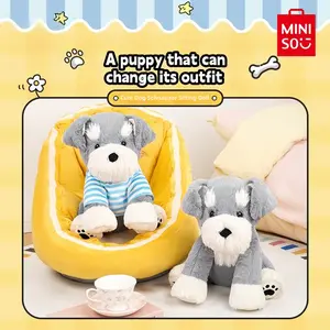 MINISO Pawsome Pals Adorable Schnauzer Sitting Plushie Soft Cuddly Companion for Dog Lovers Home Decor Cute Pet Themed Gift Ideal Holiday Haul Present