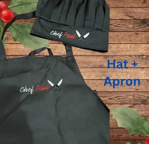 Embroidered Chef Hat and Apron, Personalized Chef Hat and Apron with Pockets, Chef Gift, Cook Hat Gift, Baking Hat and apron, custom apron