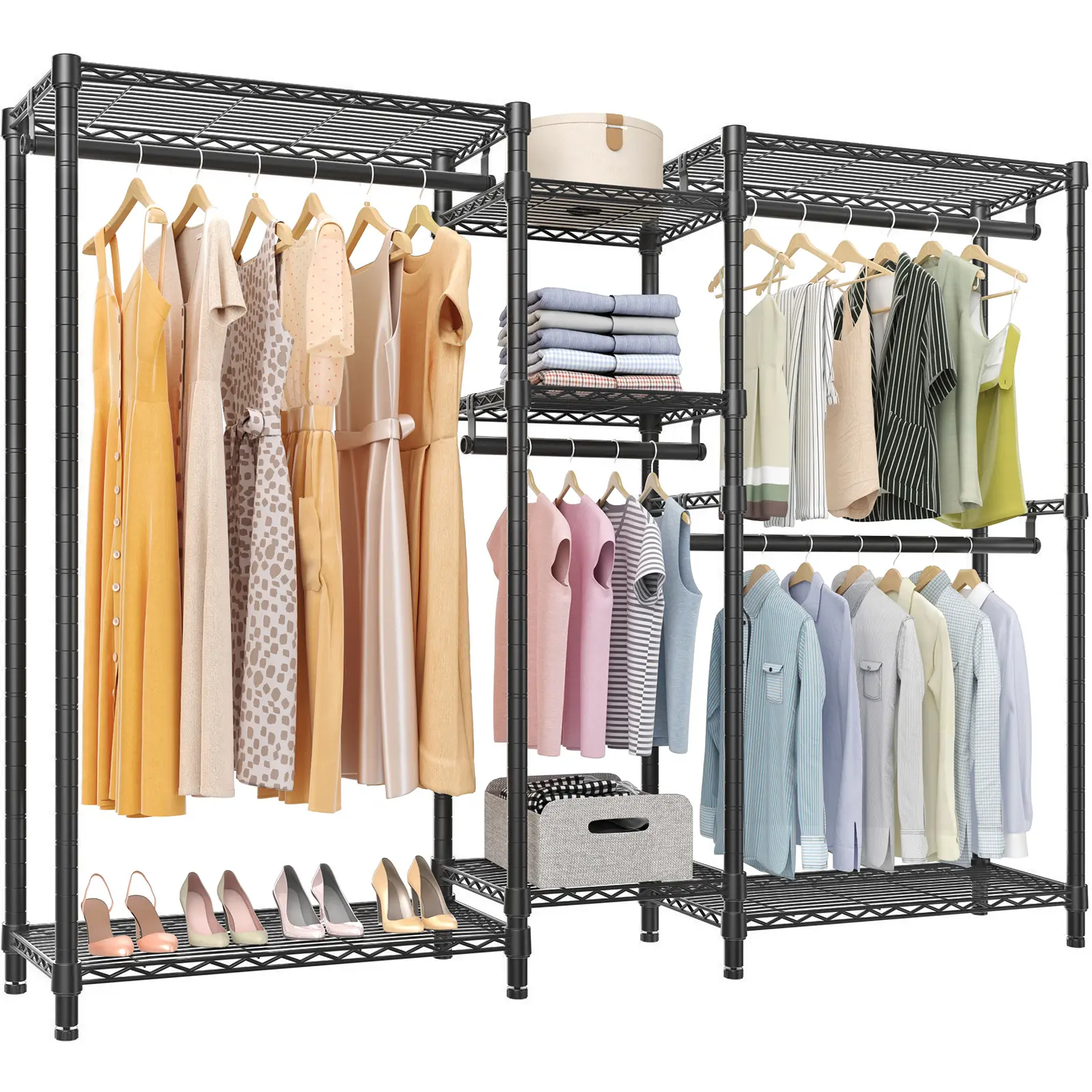 VIPEK Classic V6 Series Adjustable Heavy-Duty Garment Rack with Shelves - Freestanding Portable Wardrobe Closet Rack for Hanging Clothes, Closet Organization, Bedroom Organization, Small Spaces (Rubber ft)