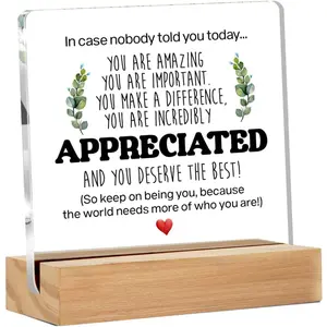 Inspirational Gift Ideas Thank You Appreciation Gifts for Women Men Friends Coworker Motivational Quote Clear Desk Sign Decor for Home Office (4 x 4 Inches)