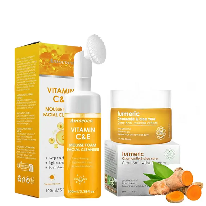 Kojic Curcuma Cleansing Mousse & Cream Daily Hydrating Moisturizer for Comfortable Deep Cleaning & Brightening Skincare