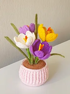 Crocus Crochet Flower in Pot Handmade Unique Gift for Birthdays Anniversaries Valentine's Day Mother's Day Teacher Appreciation Day