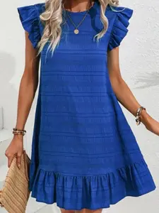 Sweet and Elegant A-Line Dress with Ruffled Sleeves and Hem, Perfect for Casual Daily Wear, Dates, and Vacations, Summer Fresh Look