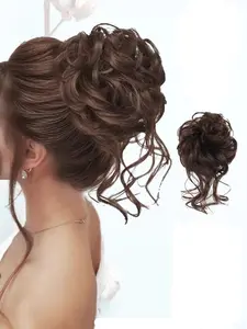 Puffy Curled Messy Hair Bun, 10 Inch High Ponytail Elastic Hair Bun, Women Synthetic Hair Extensions, Wave Tail Daily Style, Synthetic Wavy Curly Ponytails