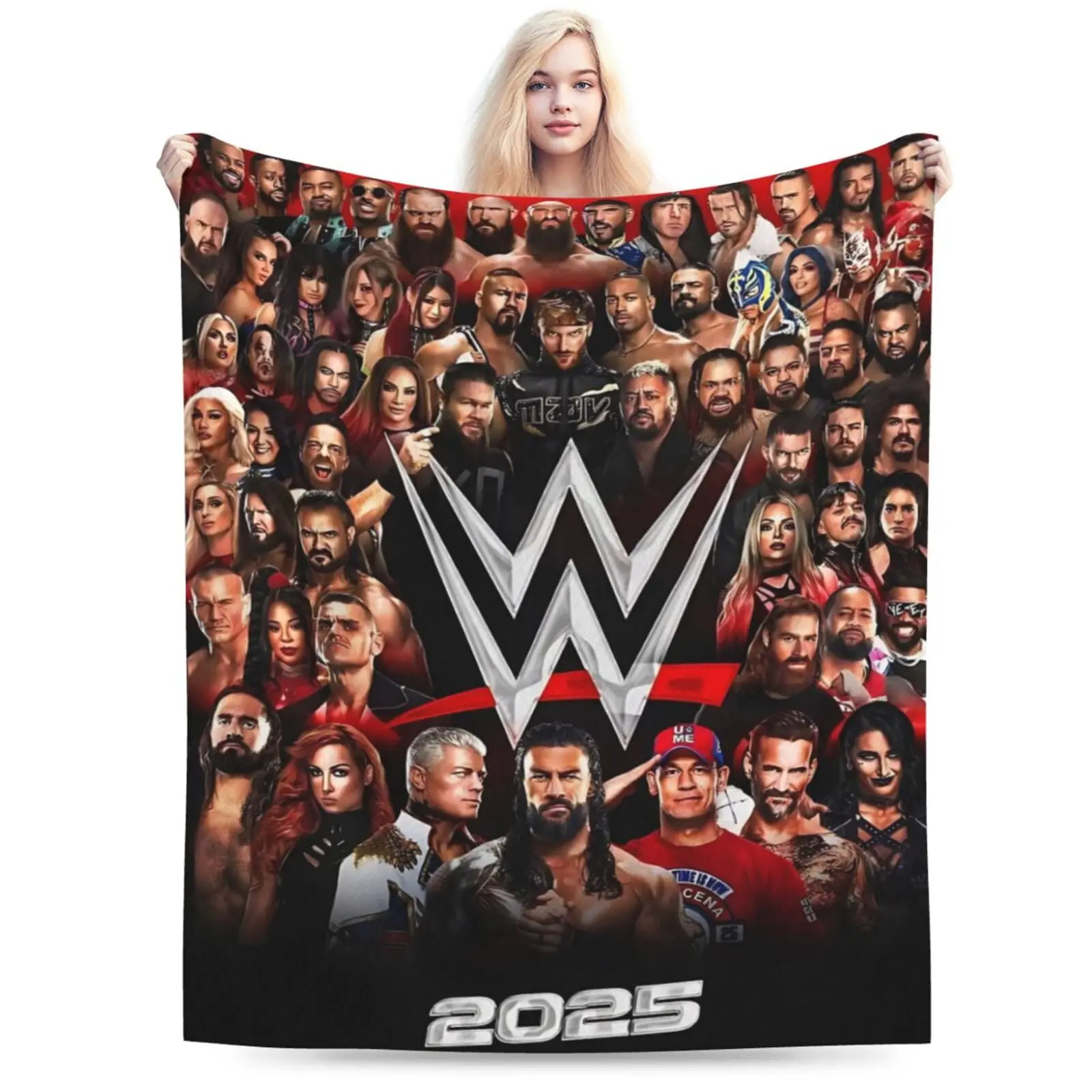 Retro WWE 2025 Superstar-Themed Microfibre Blanket - Soft, Comfortable, Durable, Breathable, Machine-Washable Home Item, Ideal Gift for Wrestling Fans