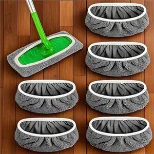 2Pcs Elastic Band Flat Mop Pads Coral Fleece Replacement Rotary Sweeper Mop Washable Wet Mopping Cloth for Floor Cleaning Cloth