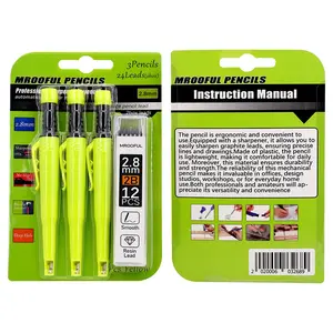 1 set of woodworking pencils, solid color 2.8 mechanical construction pencils, anti roll pen clip, large capacity pen core that is not easy to break, marking pen, automatic pencil, Stationery Supplies