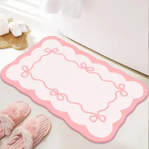 Plush Absorbent Bath Mat in Sweet with Cute Bow Design, Soft Comfortable Water Absorbent Rug for Bathroom & Doorway, Bathroom Decorative Mat, Bathroom Drying Doormat, Bathroom Mats