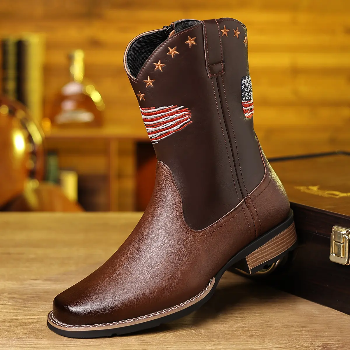 0803 Star Flag Men's High Top Leather Horse Boots 0803 Star Flag Men's High Top Leather Horse Boots