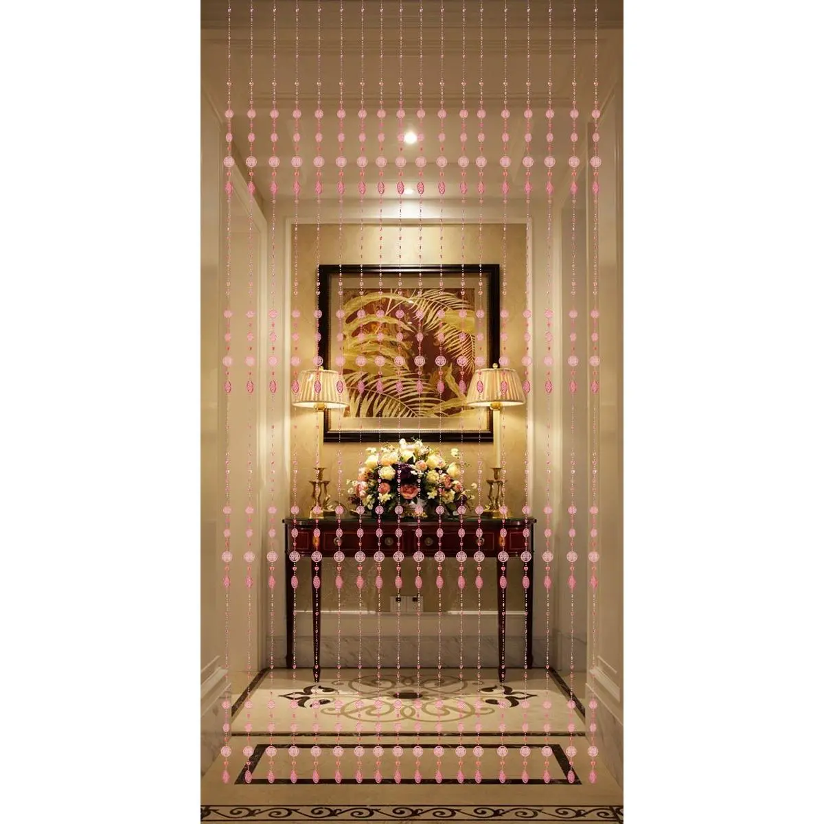 Acrylic Beaded Curtain - Red Chinese Double Happiness Symbol, Trimmable Strands, Rectangle Wall Mount, Adjustable Height, Exotic Look Room/Door Frame/Weddings Home Decor (35.5" W x 72" H)