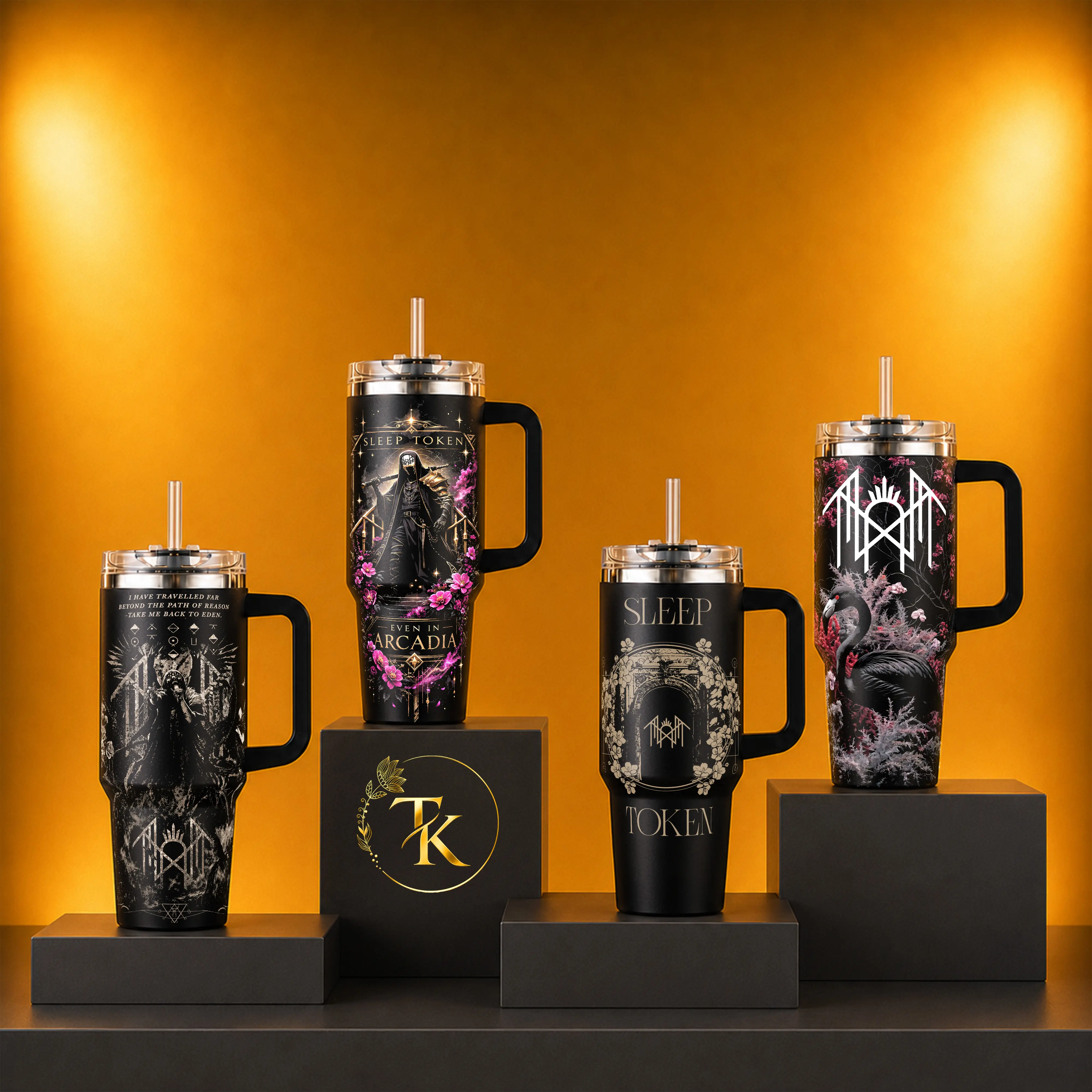Collection Sleep Token Tumbler 20oz 40oz – Even in Arcadia Vessel Rock Band Cup with Handle & Straw, Stainless Steel Insulated Travel Tumbler