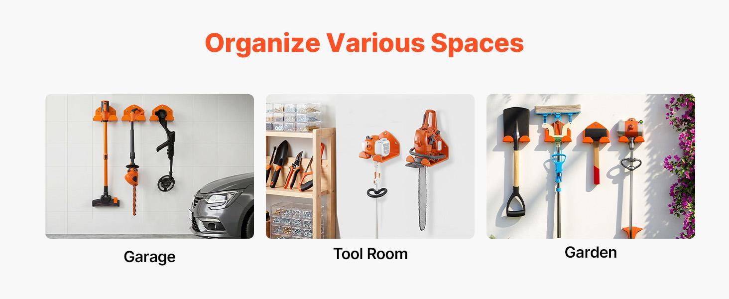 【Summerfinds】VEVOR Wall Mounted Garage Organizer Trimmer Rack, 2-Pack 5.9 in Hanger with Wood Screws & Brick Wall Anchors, 200 lbs Total Load for Hanging Gardens Weed Whackers, Grass/Hedge Trimmers, Leaf Blowers, Heavy Duty, Carbon Steel, Tool Storage, 2‑