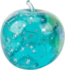 Apple Squishy, Blue Ocean Island Style with Glitter, Slow-Return Apple Squishy for Desk Display, in Translucent Blue with Star Sparkles