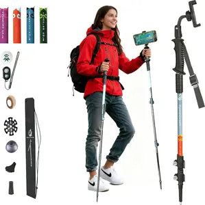Trekking Pole as Selfie Stick-Hiking Sticks for All Terrain for Women&Men with Detachable Phone & GoPro Mount,10m Remote Control,Adjustable Lightweight 7075 Aluminum Outdoor Walking Stick