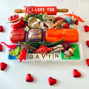 Valentine's Day Play Dough Kit, Personalized Toddler Valentine's Day Gift, Sensory Kit for Kids, Dino-mite Toddler Gift