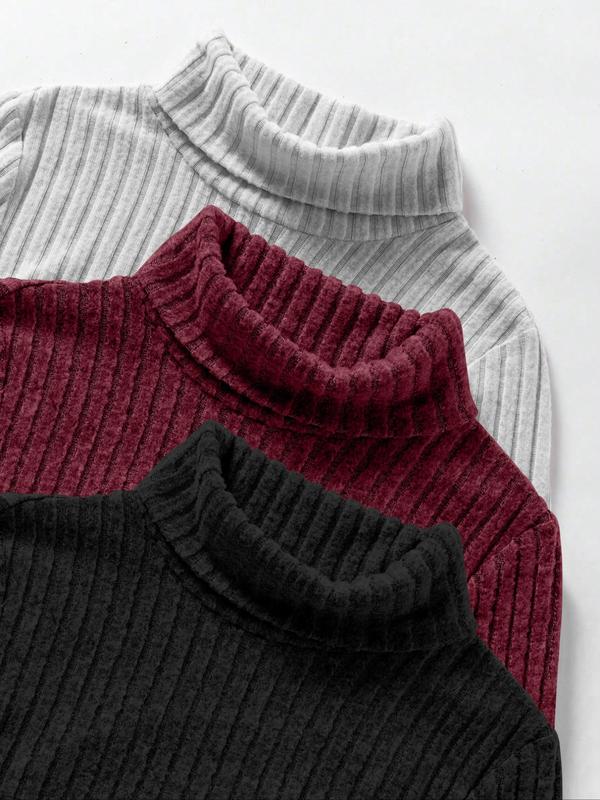 Women's Fall Winter 3-Piece Set, Fashionable Slim Fit Ribbed High Neck Fleece Lined Long Sleeve Bodysuit, Comfortable Underwear