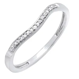 Dazzlingrock Collection Round White Diamond Enhancer Guard Curved Style Stackable Wedding Band for Women (0.10 ctw, Color I-J, Clarity I2-I3) in 925 Sterling Silver Size 6.5