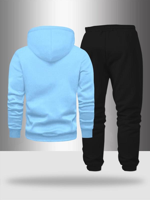 Men's Fall Winter Casual Sportswear Set, Sweatsuit with Pockets, Fashion Artistic Letter Print Hoodie & Drawstring Pants, Comfortable Warm Two-Piece