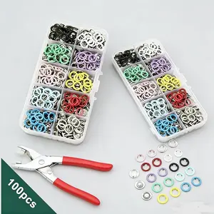 100PCS Metal Snap Buttons with Hand Press Pliers Set, Sewing Accessories Kit for DIY Clothing, Hats & Crafts, Seamless Fastener Tool Set