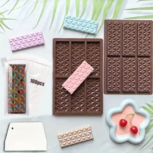 Chocolate block silicone mold set, diamond pattern baking tool, scraper packaging bag thick chocolate stick mold, suitable for filling chocolate dessert shop baking accessories Kitchen Plastic
