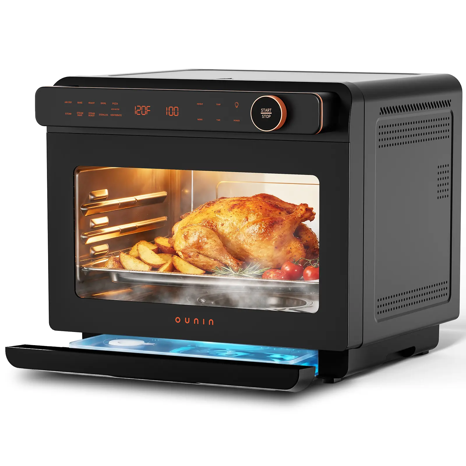 OUNIN 25.4QT Multifunction Combi Steam Oven - 11-in-1 1600W Air Fryer Toaster Oven Combo for Family Dinners, with Digital Display, Easy Cleaning, Bake, Roast, Broil, Steam, Dehydrate, Sterilize, Reheat, Stainless Steel, Fits 5LB Chicken