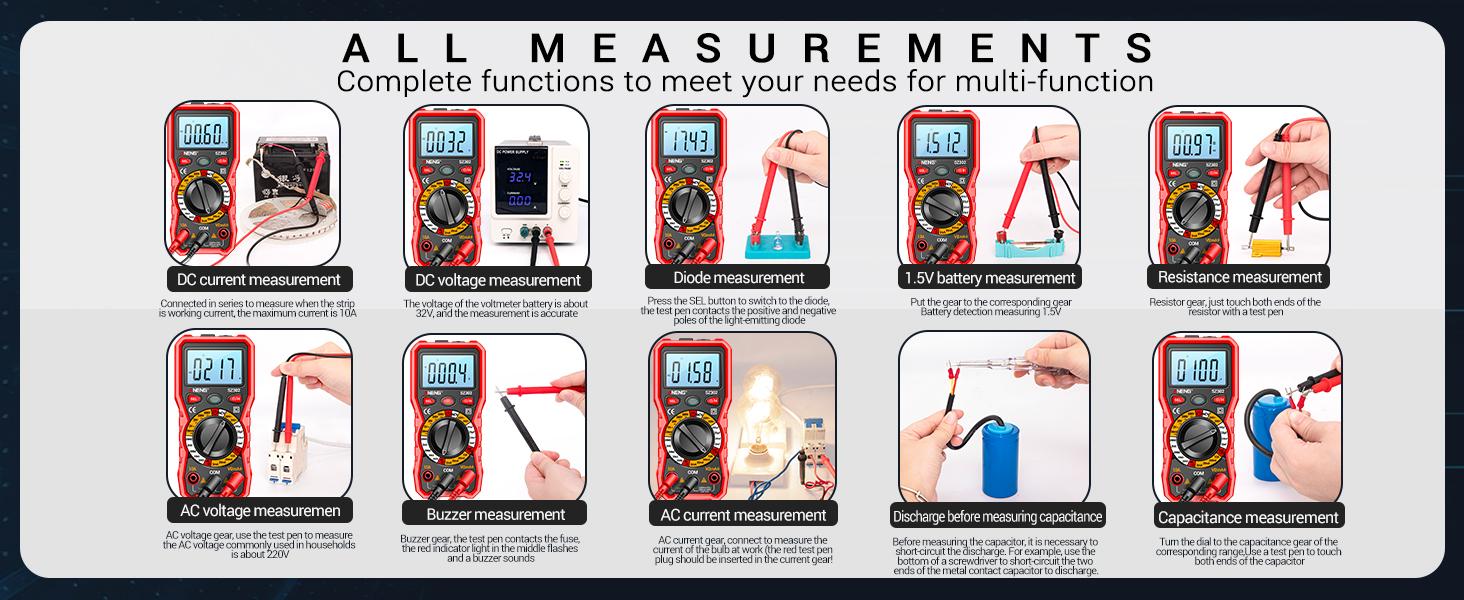 Multimeter with Backlit LCD,Ohm Volt Amp Meter,Non Contact Voltage Tester Measures DC AC Voltage,Current,NCV,Resistance,Continuity,Diodes,Electric Tools for Automotive Battery Test(Red) Multimeter with Backlit LCD,Ohm Volt Amp Meter,Non Contact Voltage Tester Measures DC AC Voltage,Current,NCV,Resistance,Continuity,Diodes,Electric Tools for Automotive Battery Test(Red)