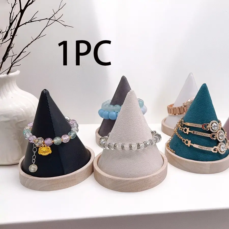 1pc Solid Natural Wood Conical Bracelet Display Stand, Jewelry Showcase Holder for Bangles, Wristwatches, Photo Props, Elegant Design, Versatile