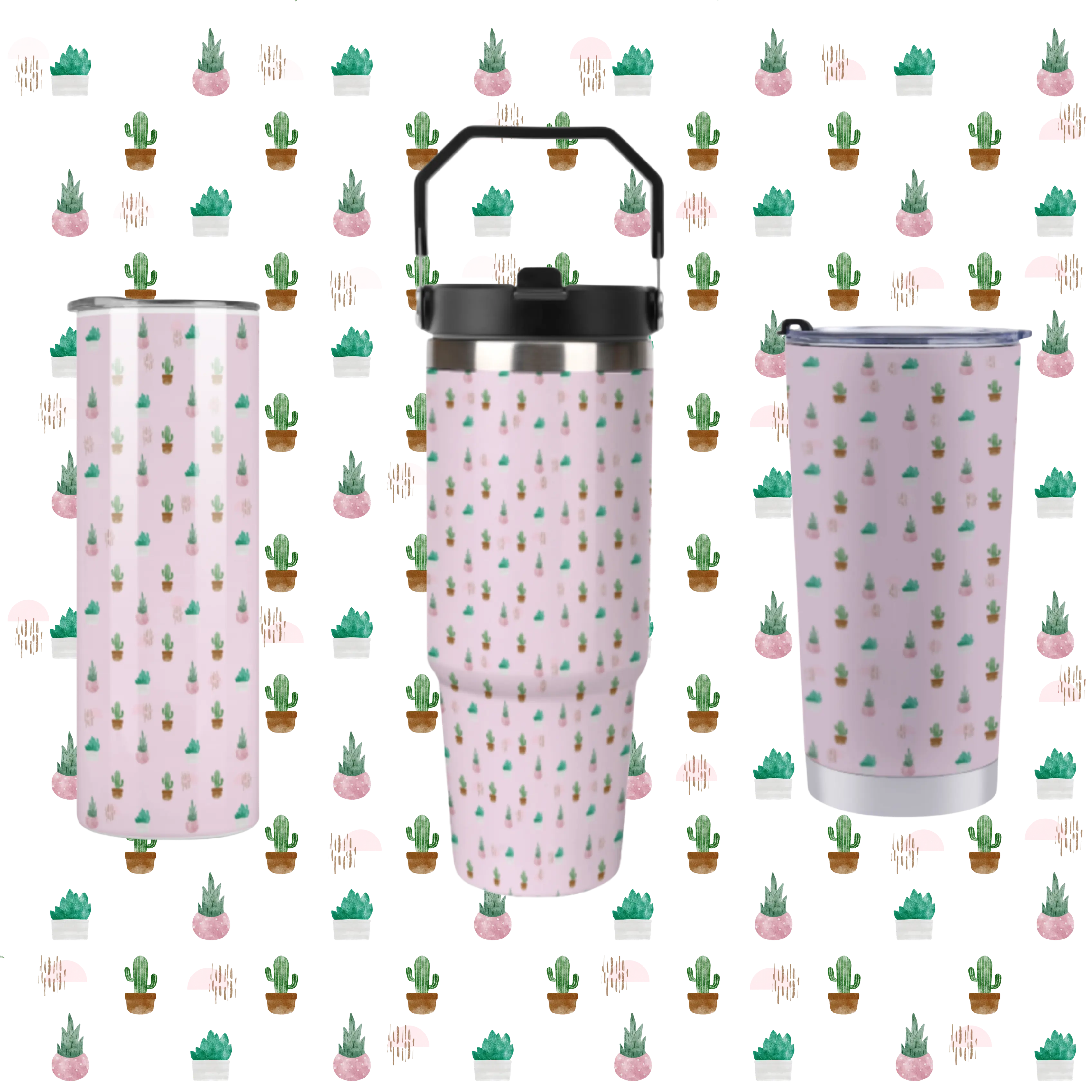 20/30 OZ Pink Cactus Car Cup, Western Cowgirl Insulated Travel Tumbler drinkware funny design