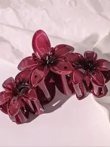 Elegant Burgundy Floral Daisy Hair Claw Clip, Cute Shark Design for Ponytails, Perfect for Daily Wear & Parties
