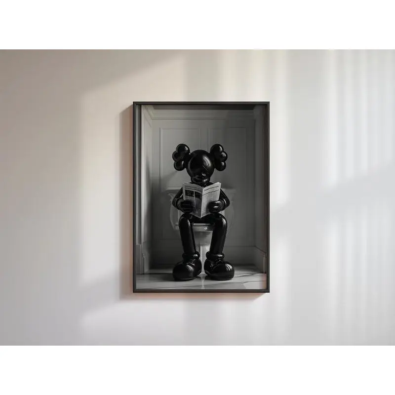 Black Kaws Figure Sitting On The Toilet Reading A Newspaper, Kaws Poster Print, Hypebeast Figure Poster, KAWS Poster, Kaws Picture Poster Decor Room Decoration Artistic