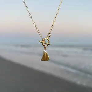 sailboat toggle necklace, waterproof sailor jewelry, 14k gold filled layering necklace