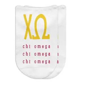 Chi Omega Sorority Socks with Large Greek Letters, Printed on No Show Socks