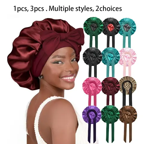 Double Layer Satin Bonnet,Soft and Breathable Hair Care Bonnet,Adjustable Night Sleeping Cap,Bonnets for Sleeping,Heatless for Women,Satin Lined Bonnet