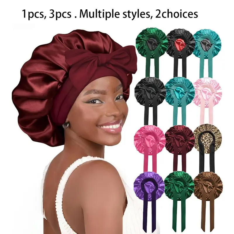 Double Layer Satin Bonnet,Soft and Breathable Hair Care Bonnet,Adjustable Night Sleeping Cap,Bonnets for Sleeping,Heatless for Women,Satin Lined Bonnet