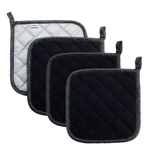 4 Pack Pot Holders for Kitchen Heat Resistant Clearance Pot Holders Sets Oven Hot Pads Terry Cloth Pot Holders for Cooking Baking, Black