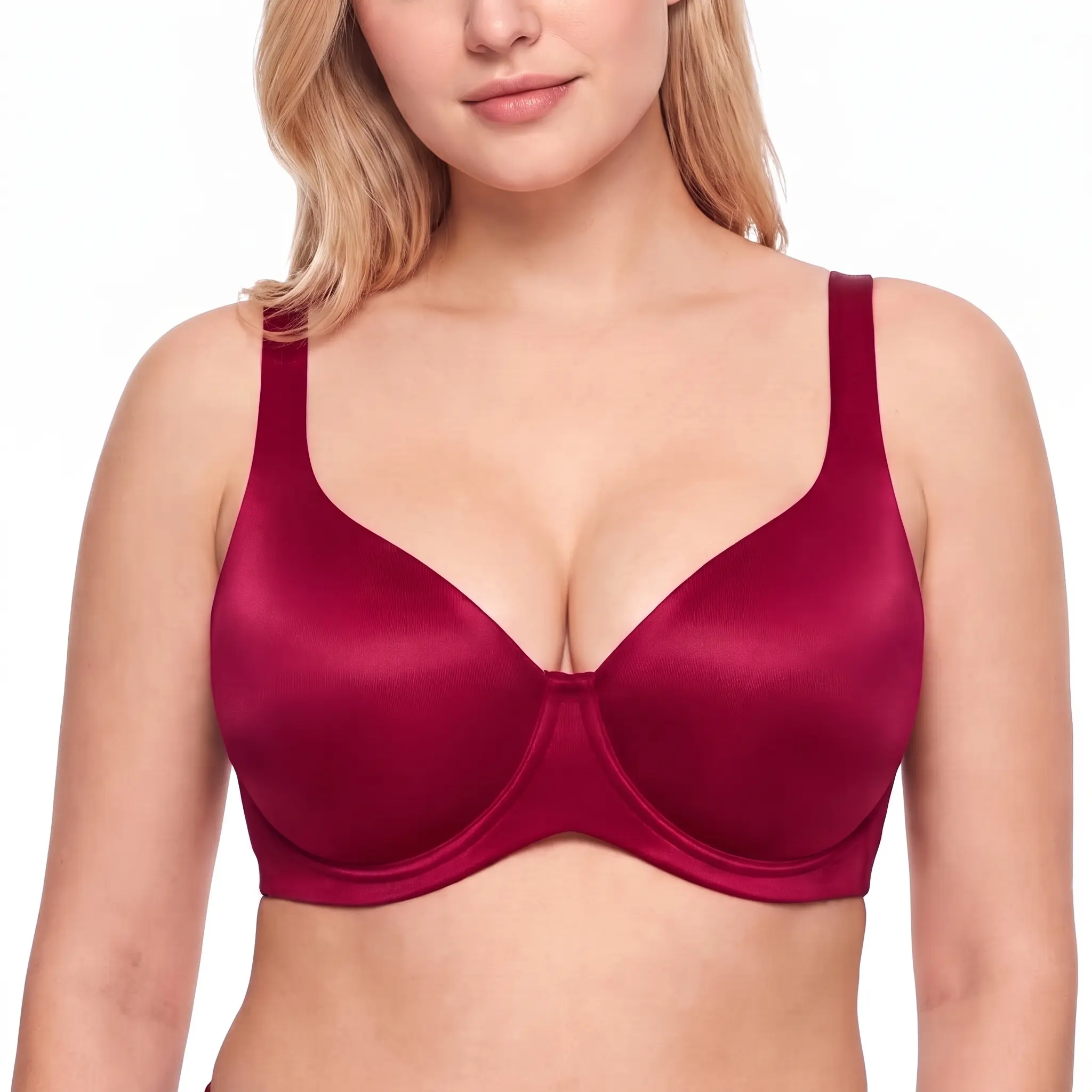 HSIA Noelie CloudSoft Plus Size Unlined Full Coverage Smooth Seamless Satin-Luster Underwire Bra Non Padded Supportive Wide Adjustable Straps U Back Bra Elegant Minimalist Comfort Everyday Bra Natural Lift Sculpting Plunge Bra for Curvy Women