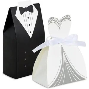 Wedding Favor Boxes - Small Bride and Groom Candy Boxes for Bridal Shower Decorations - 50 count