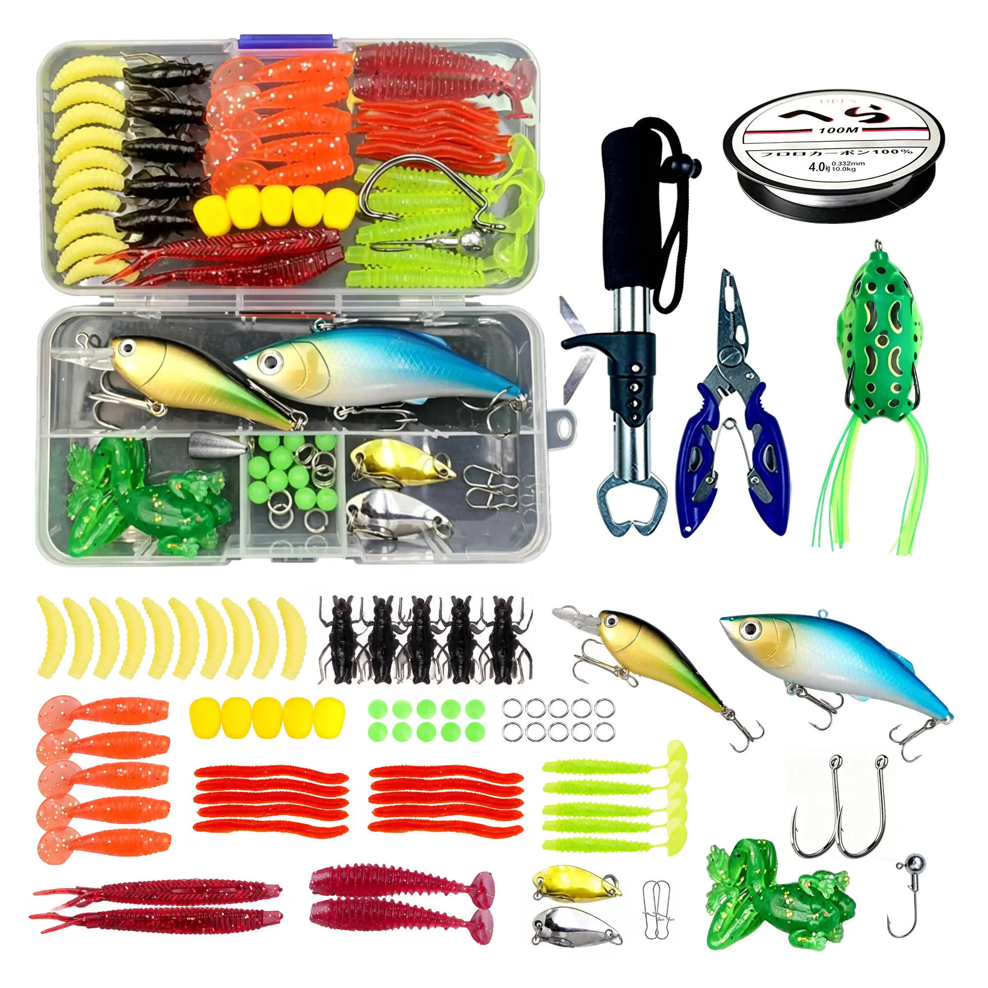 All-Round Fishing Lure Set with Tackle Box, Mixed Hard Crankbaits, Soft Worms & Anti-rust Steel Spoons for Freshwater & Saltwater Bass Trout Fishing, Gift for Dad & Boyfriend