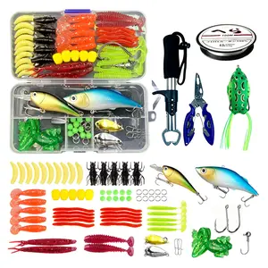 Mixed Fishing Lures Tackle Kit with Storage Box, Hard Minnow Crankbait, Topwater Frog Lure, Soft Plastic Worms, Metal Spoon VIB, Jig Hooks Terminal Tackle Accessories Set for Bass Trout Freshwater Saltwater Fishing